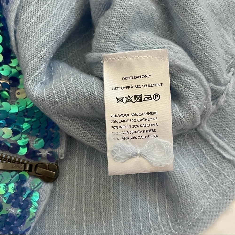 Anthropologie Pilcro Sequined Wool Cashmere Knit Sleeveless Top Sky Blue Size M - Picture 10 of 13